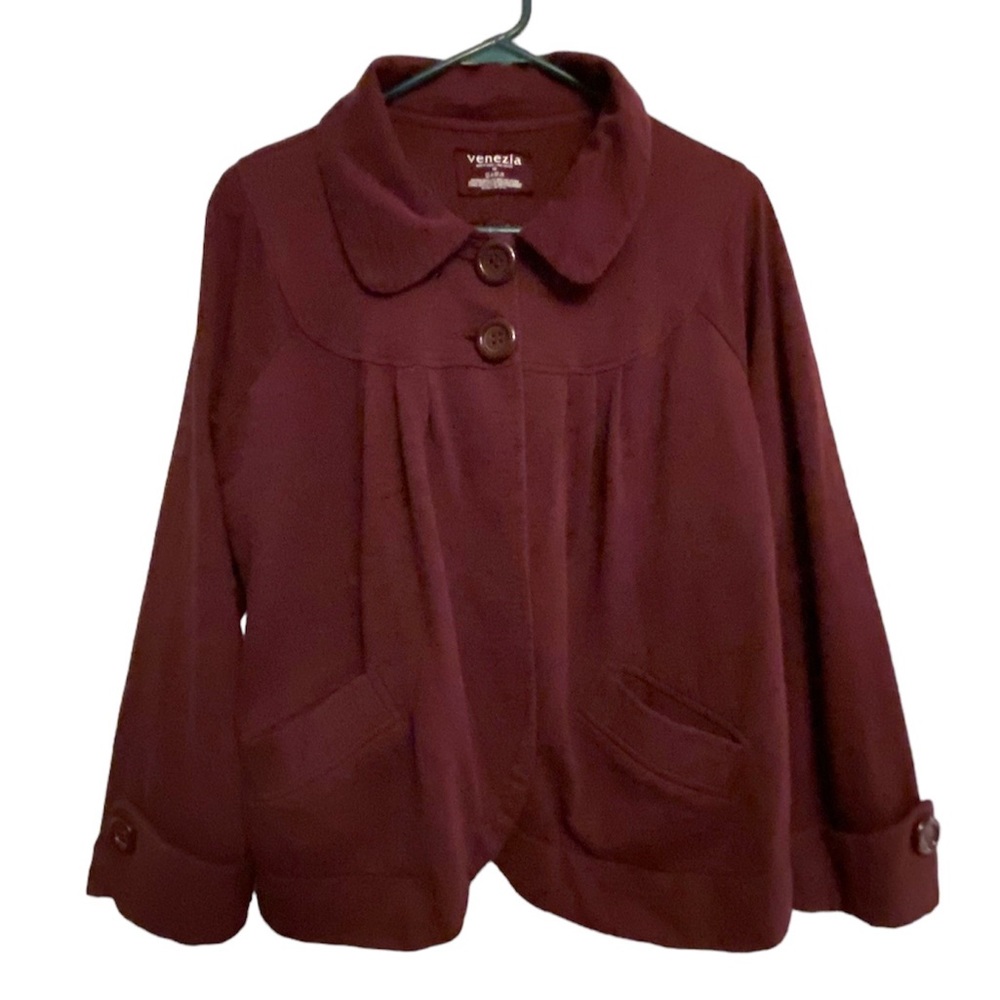 Maroon collared knit jacket, 16